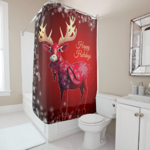 Christmas Celebration Red Reindeer Winter Holidays Shower Curtain