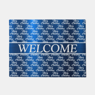 Christmas Celebration White Snowflakes Navy Blue Doormat