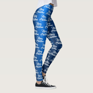 Christmas Celebration White Snowflakes Navy Blue Leggings