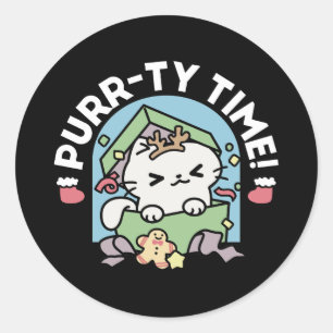 Christmas Celebration with Purr-ty Time Cat Classic Round Sticker