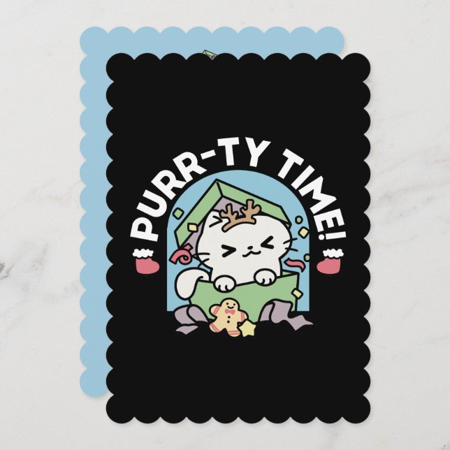 Christmas Celebration with Purr-ty Time Cat Invitation (Front/Back)