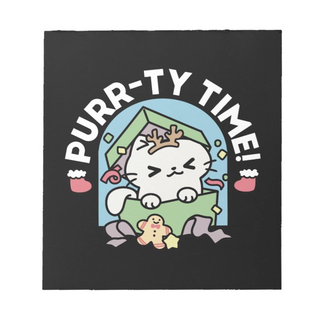 Christmas Celebration with Purr-ty Time Cat Notepad (Front)