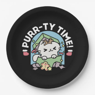 Christmas Celebration with Purr-ty Time Cat Paper Plate