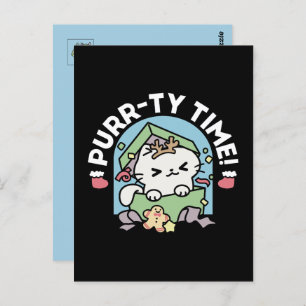 Christmas Celebration with Purr-ty Time Cat Postcard