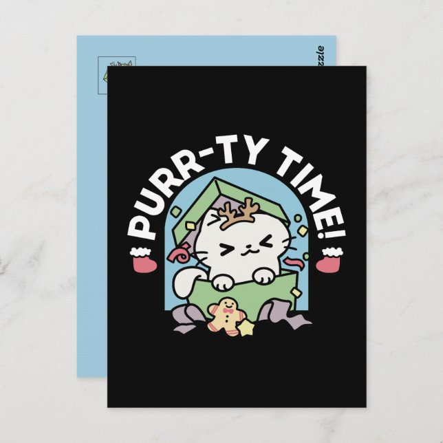 Christmas Celebration with Purr-ty Time Cat Postcard (Front/Back)