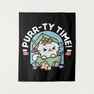 Christmas Celebration with Purr-ty Time Cat Tapestry