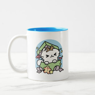 Christmas Celebration with Purr-ty Time Cat Two-Tone Coffee Mug