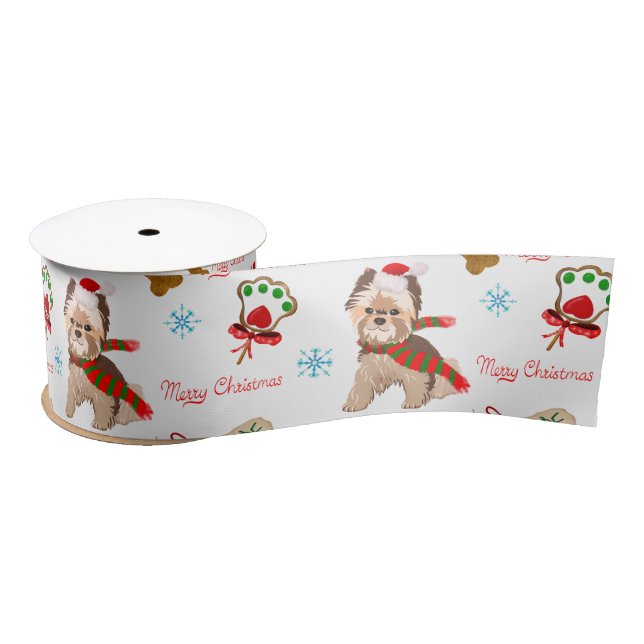 Christmas Celebration With Yorkie Pattern Satin Ribbon (Spool)