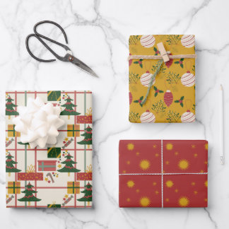 Christmas celebration Wrapping Paper Set of 3