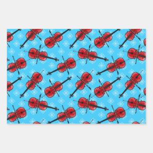 Christmas Cello Cellist Musician Pattern Wrapping Paper Sheet
