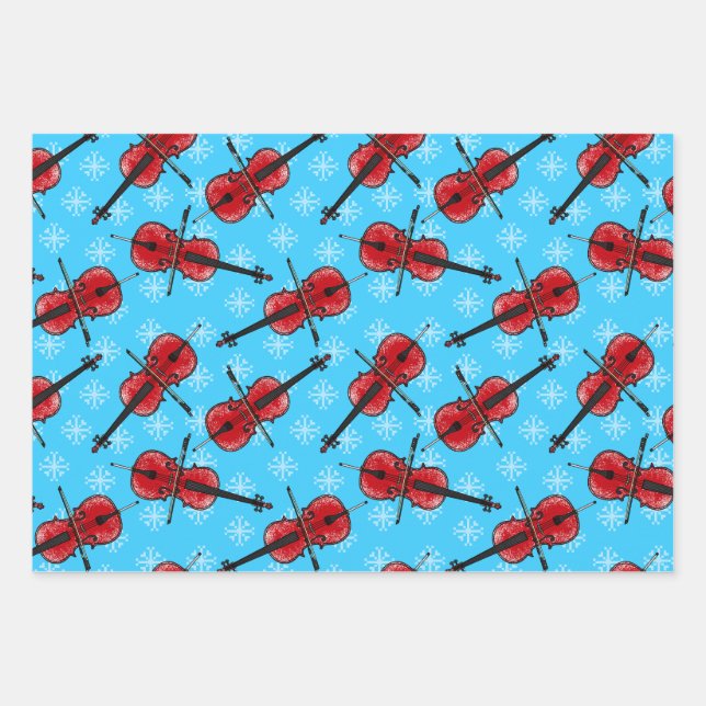 Christmas Cello Cellist Musician Pattern Wrapping Paper Sheet (Front)