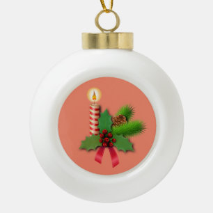 Christmas Ceramic Ball Ornament, Candle Ceramic Ball Christmas Ornament