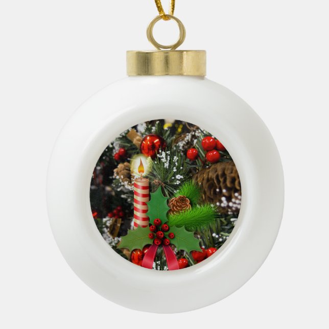 Christmas Ceramic Ball Ornament, Candle Ornament (Front)
