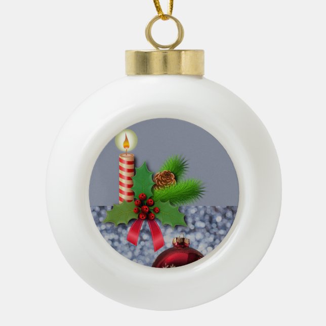 Christmas Ceramic Ball Ornament, Candle Ornament (Front)