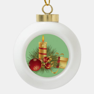 Christmas Ceramic Ball Ornament, Christmas Candle Ceramic Ball Christmas Ornament