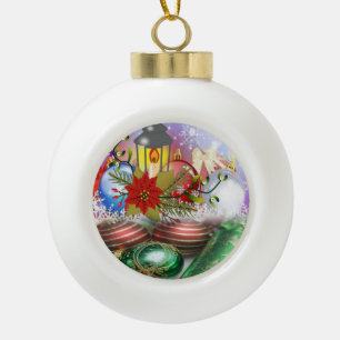Christmas Ceramic Ball Ornament, Christmas Candle Ceramic Ball Christmas Ornament