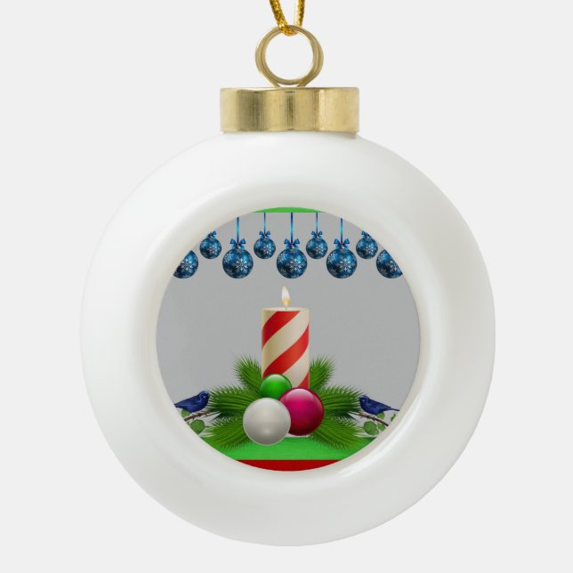 Christmas Ceramic Ball Ornament, Christmas Candle Ceramic Ball Christmas Ornament (Front)