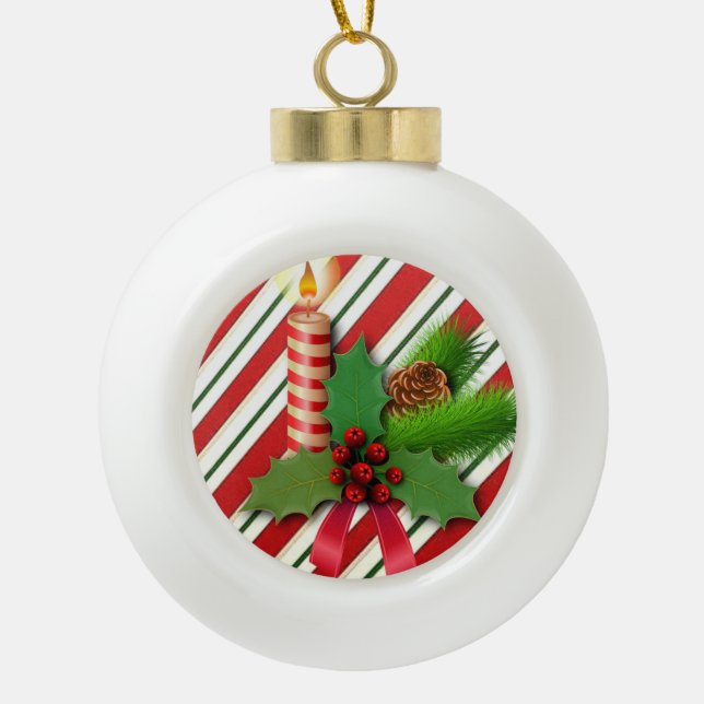 Christmas Ceramic Ball Ornament, Christmas Candle Ceramic Ball Christmas Ornament (Front)