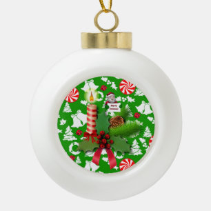 Christmas Ceramic Ball Ornament, Christmas Candle Ornament