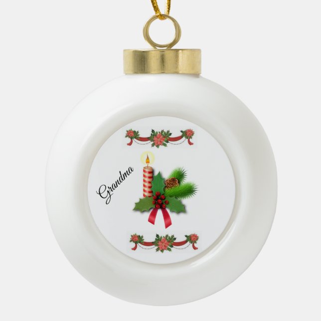 Christmas Ceramic Ball Ornament, Christmas Candle Ornament (Front)