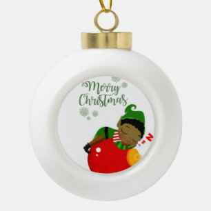 Christmas Ceramic Ball Ornament, Elf Ornament