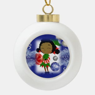 Christmas Ceramic Ball Ornament, Elf Ornament