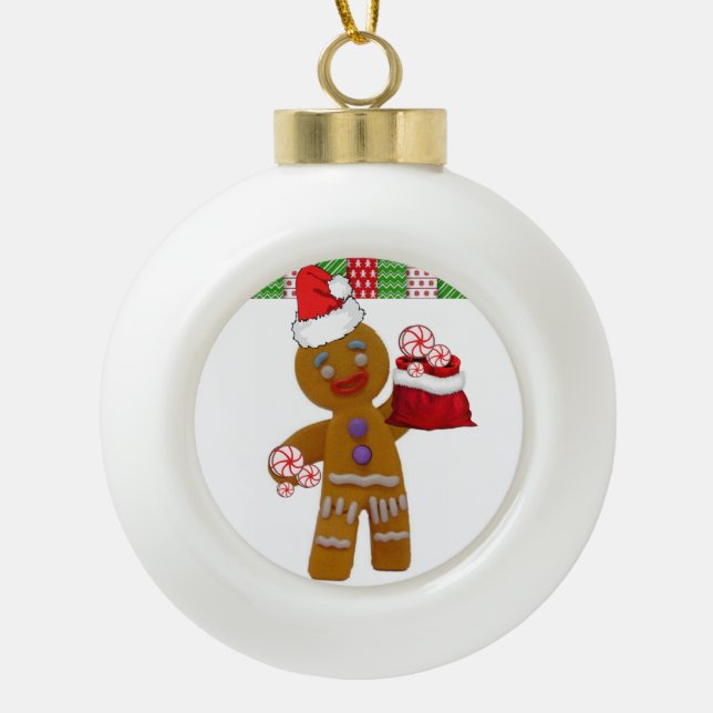 Christmas Ceramic Ball Ornament, Gingerbread Man Ceramic Ball Christmas Ornament (Front)