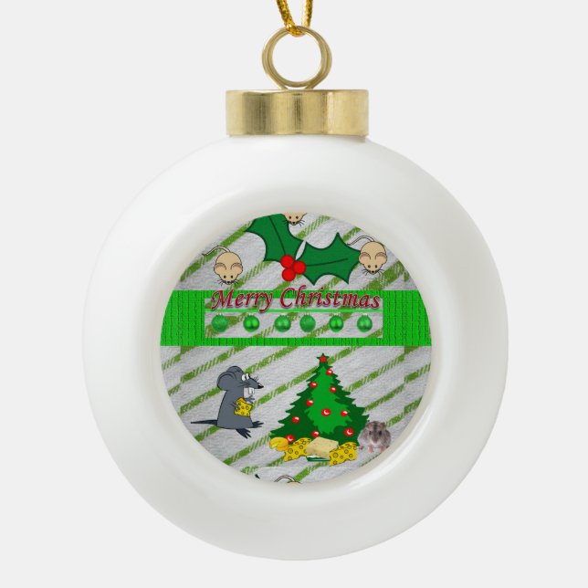 Christmas Ceramic Ball Ornament, Mice Ornament (Front)