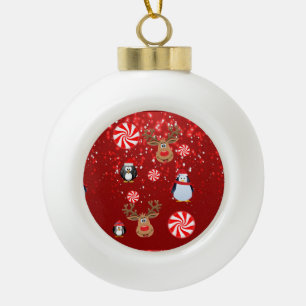 Christmas Ceramic Ball Ornament,  Penguin Ornament