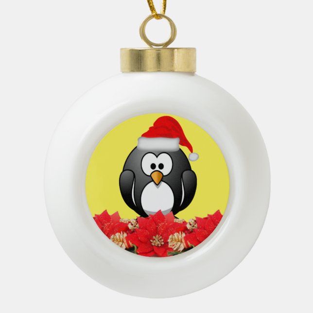 Christmas Ceramic Ball Ornament, Penguin Ornament (Front)