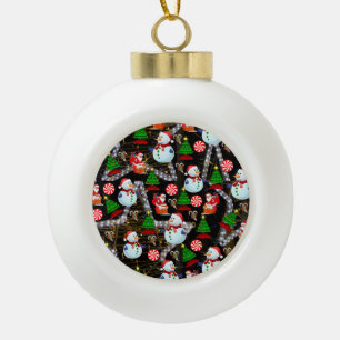 Christmas Ceramic Ball Ornament, Snowman Ceramic Ball Christmas Ornament