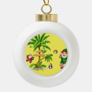 Christmas Ceramic Ball Ornament, Summer Santa Ceramic Ball Christmas Ornament