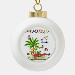 Christmas Ceramic Ball Ornament, Summer Santa Ornament