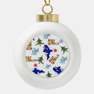 Christmas Ceramic Ball Ornament, Whale Fish Ocean  Ornament