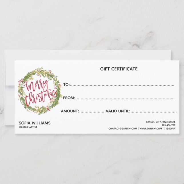 Christmas Certificate Gift Card Add Logo (Back)