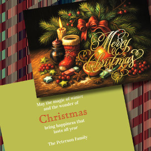 Christmas Chalk Drawing Still Life Holiday Card