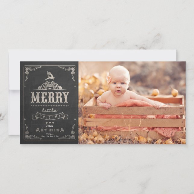 Christmas Chalkboard Baby Announcement Photo Card (Front)