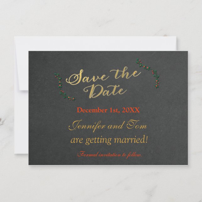 Christmas Chalkboard Holly Invitation Save date (Front)