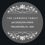 Christmas Chalkboard Holly Wreath Address Stickers<br><div class="desc">Round Envelope Sealing Stickers and labels for Holiday Christmas Cards -- Elegant vintage chalkboard style Merry Christmas holiday sticker for greeting cards and seasonal party invitations. Beautiful Victorian era holly wreath design with letterpress style custom text. Click Customise It to add your own greeting or just edit the family name...</div>