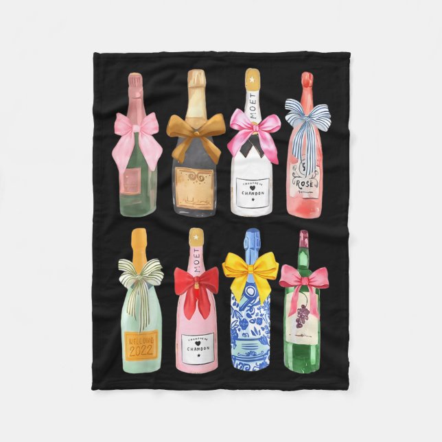 Christmas Champagne Cool Gl Coquette Bottle  Fleece Blanket (Front)