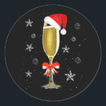 Christmas Champagne Cool Glass Santa Hat Drink Classic Round Sticker<br><div class="desc">Christmas Champagne Cool Glass Santa Hat Drink</div>