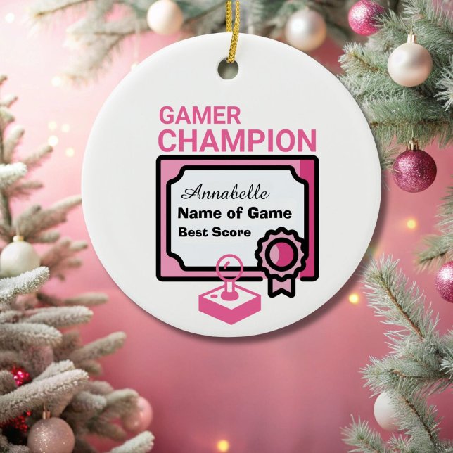 Christmas Champion Gamer Pink and Black Ceramic Tree Decoration (Creator Uploaded)