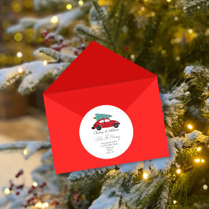 Christmas Change of Address Sticker   Red Car with