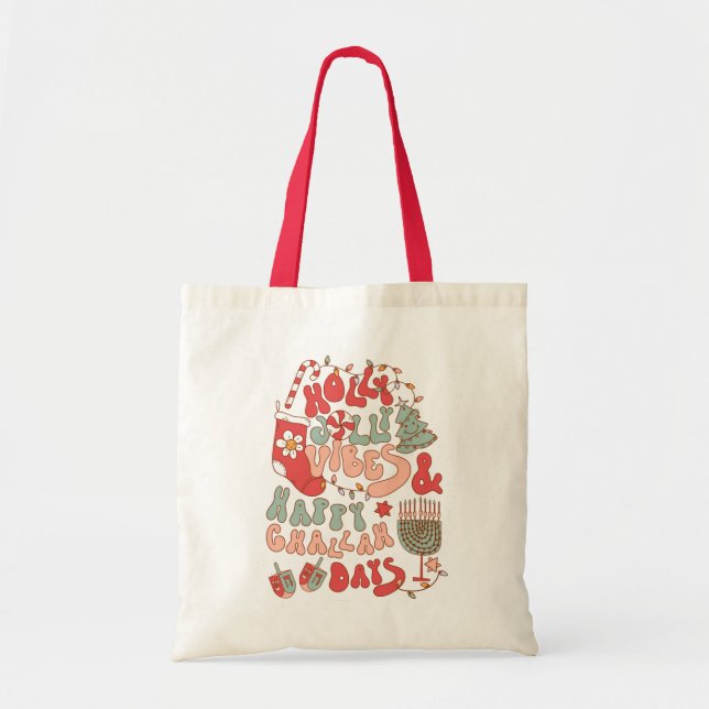 Christmas Chanukah hanukkah Groovy Vibes Tote Bag (Front)
