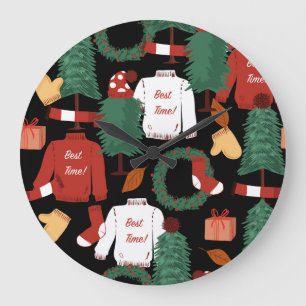 Christmas Charm: Festive Pattern Play. Large Clock