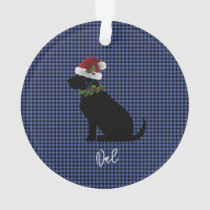 Christmas Check Blue Black Lab Pattern Name Fun Ornament