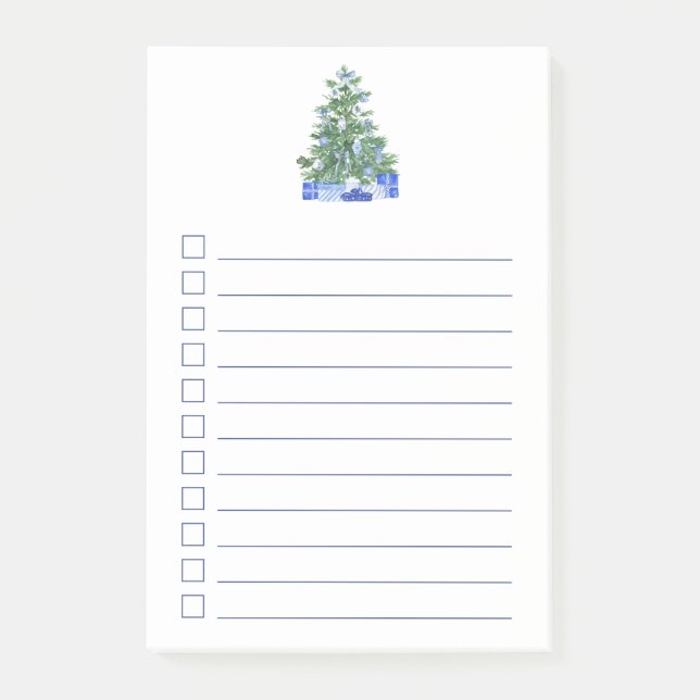 Christmas check list blue white chinoiserie post-it notes (Front)