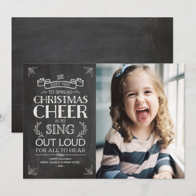 Christmas Cheer Chalkboard Holiday Photo Card (Front/Back)