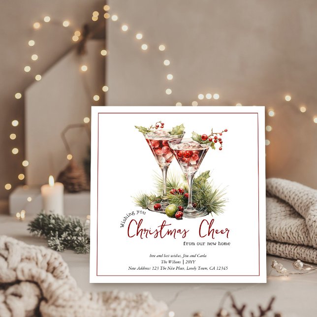 Christmas Cheer Cocktails New Home Christmas Holiday Card (Christmas Cheer New Home Card from the Holiday Moving Announcements Collection by Darling & May)