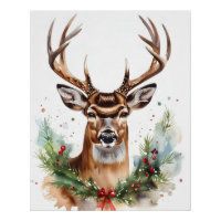 Christmas Cheer Deer Watercolor Digital Art